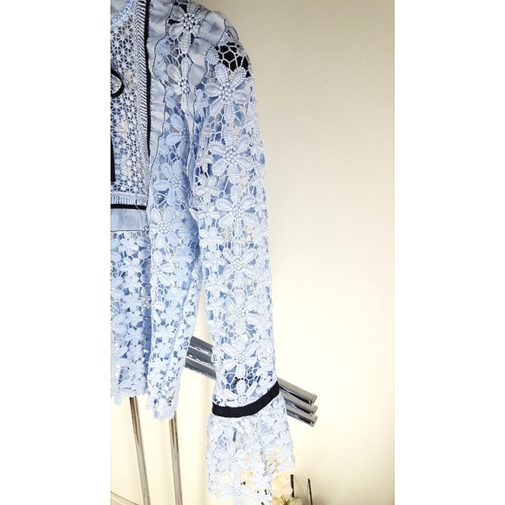 Roselani💙Blue Ruffle Crochet Top W/Long Sleeve - Picture 9 of 10
